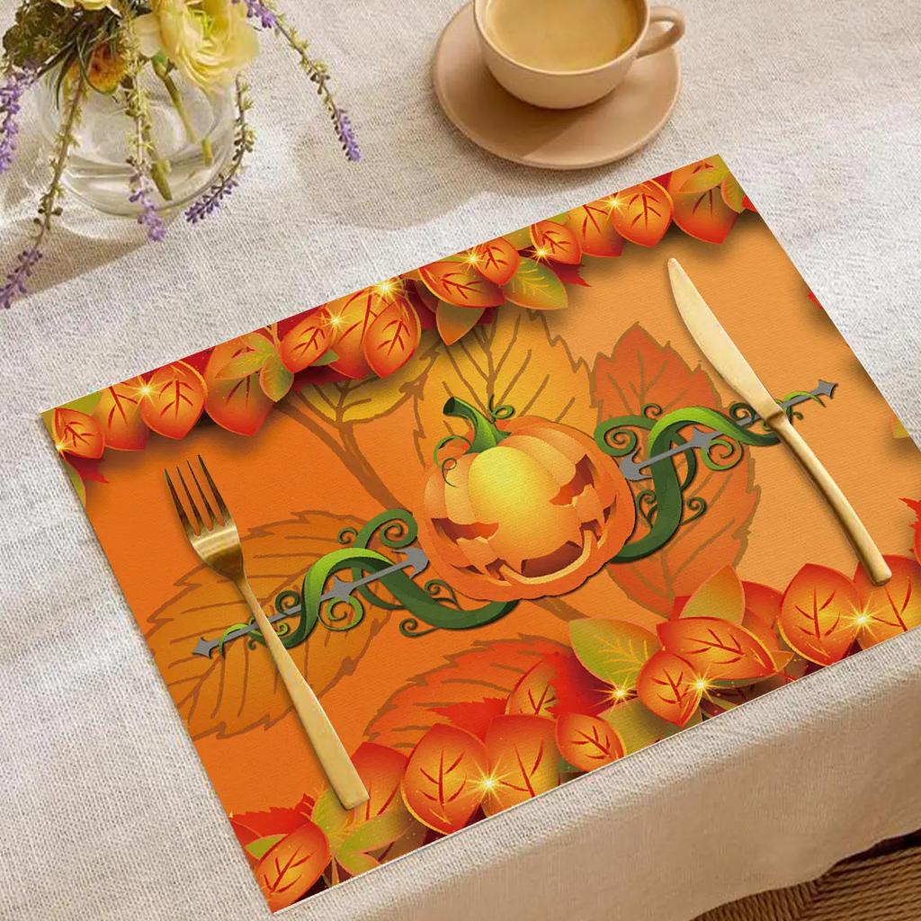 Halloween Heat-Resistant Placemats Festive Home Decor Kitchen Living Room Table Pads Durable Decorative Mats Party Supplies