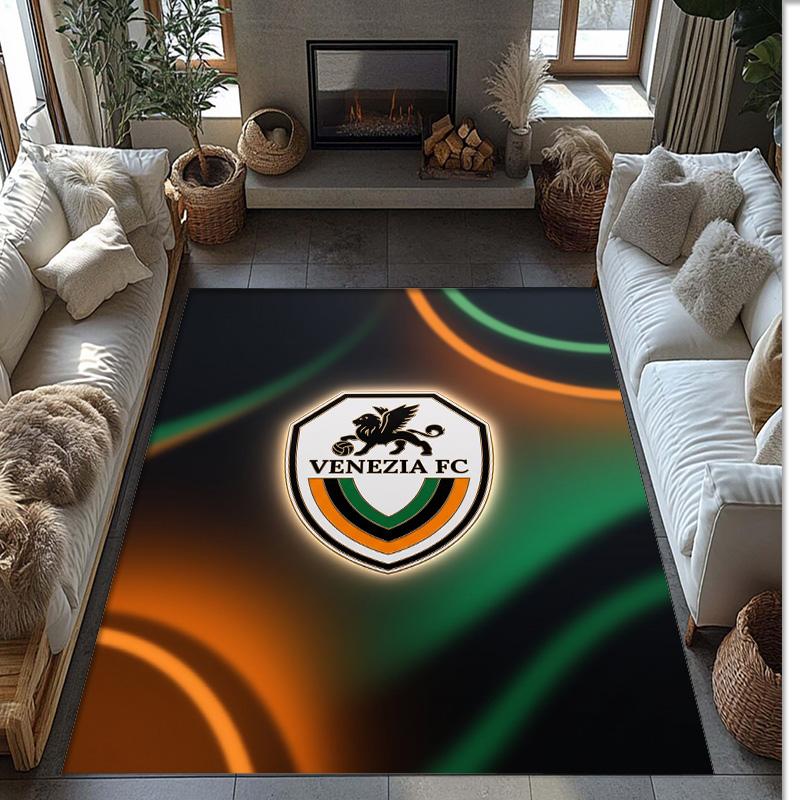 Venezia FC Football Print Crystal Velvet Rug, Comfortable Water Absorbent Non Slip Indoor Floor Carpet