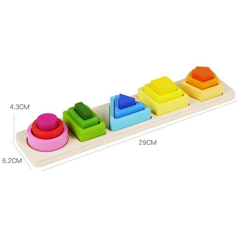 Montessori Wooden Sorting Stacking Toys Shape Color Sort Block Puzzles Toddler Geometric Stacking Toys For Baby Early Education