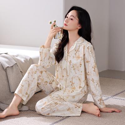 Pajamas Women'S Pure Cotton Cardigan Long-Sleeved Cotton High-End Loungewear Set