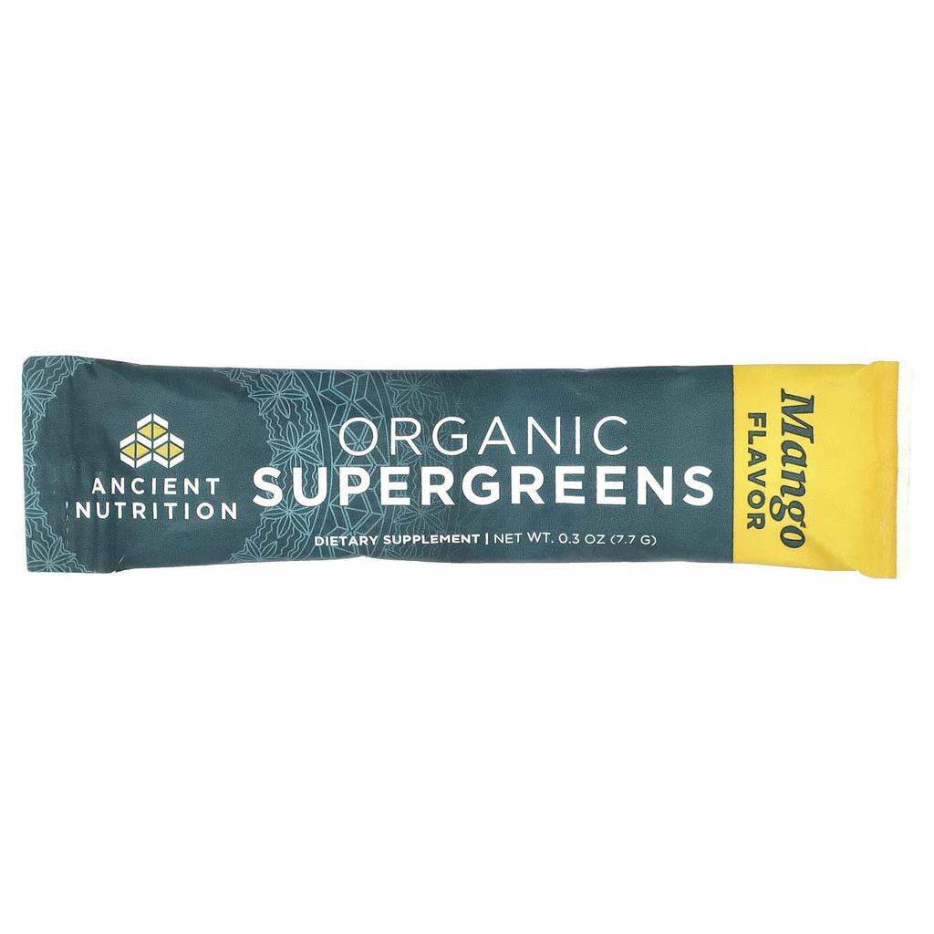 Ancient Nutrition Organic Super Greens, Mango, 16 Portable Stick Packs, 0.3 Oz (7.7 G) Each