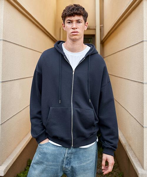 Fluke Essentials Oversized Plain Zip-Up Hoodie Navy Fzt501