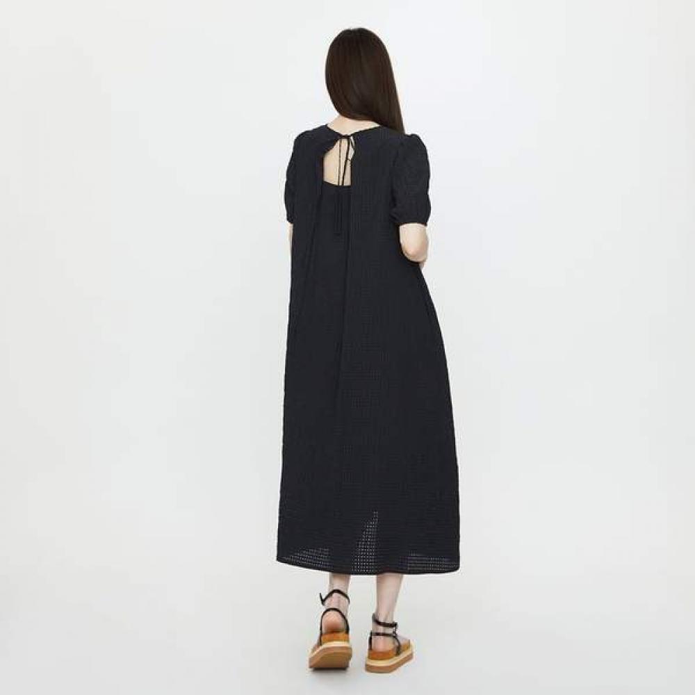 Lap Shirring Point Gingham Check Long Dress As2wo467