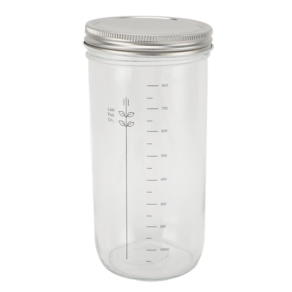 Sourdough Bread Starter Kit 34oz Glass Jar with Lid Date Feeding Mark Band Thermometer Band Silicone Scraper Bread