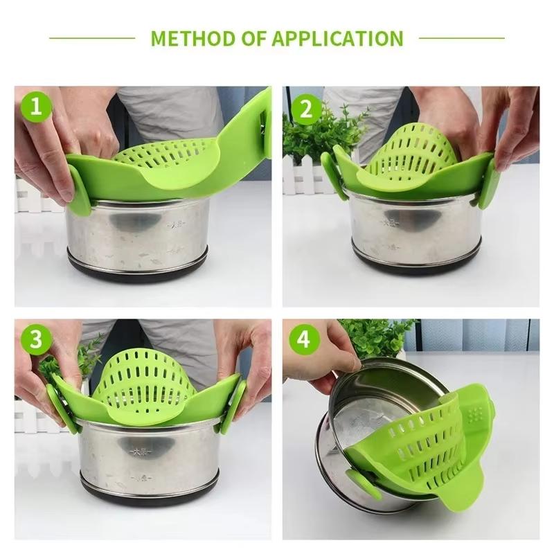 Universal Clip on Pan Pot Strainer Food Grade Silicone Anti Spill Pasta Pot Strainer Fruit Colander for Kitchen Practical Tools