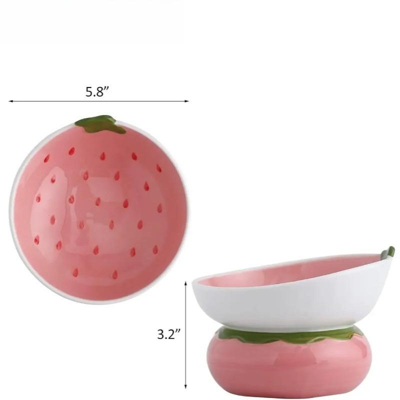 1pcs Ceramic Raised Cat Bowl, Elevated Cat Food Bowl for Indoor Cats, Anti Vomiting &Protect Pet's Spine, Cute Tilted Cat Dish