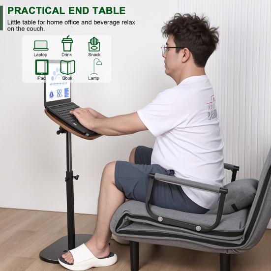 C Shaped End Table Adjustable Height Skinny Side Table 360 Degree Swivel TV Tray Table Night Stand with 2-Tier Storage Shelf Reversible Couch Table