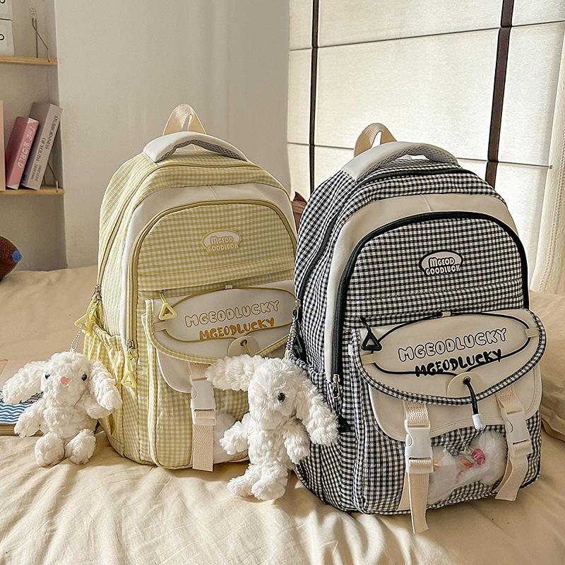 Korean Version Ins New Schoolbag Women's High-value Plaid Backpack High School Students Large-capacity Backpack