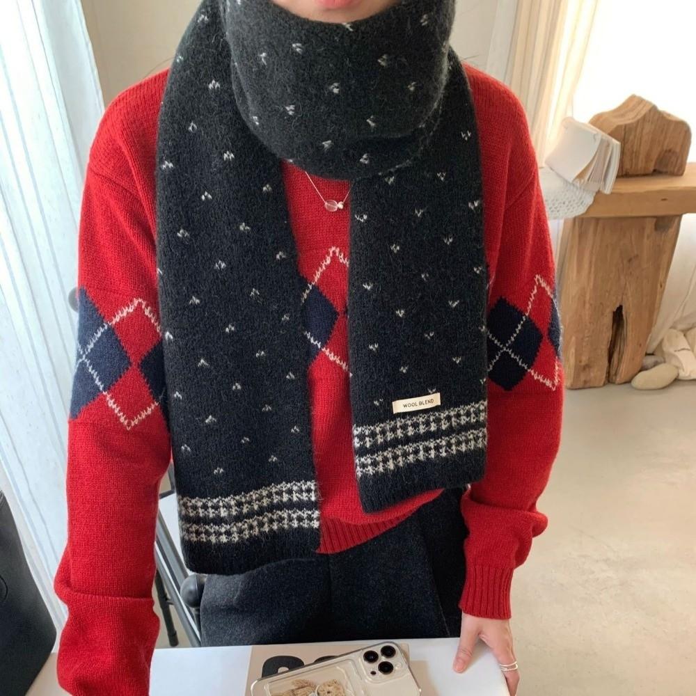 Korean Style Ladies Wool Scarf Retro Winter Scarf Versatile Knitted Scarf