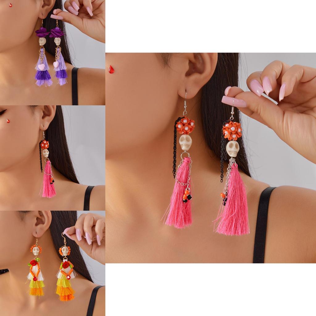 Halloween Skeleton Dangle Earrings With Resin Insect Design For Women