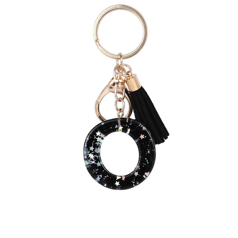Black Glitter Star Sequins Resin 26 Letters Keychain Initials A-Z Keyring Tassel Charm Accessories Backpack Hanging Decoration