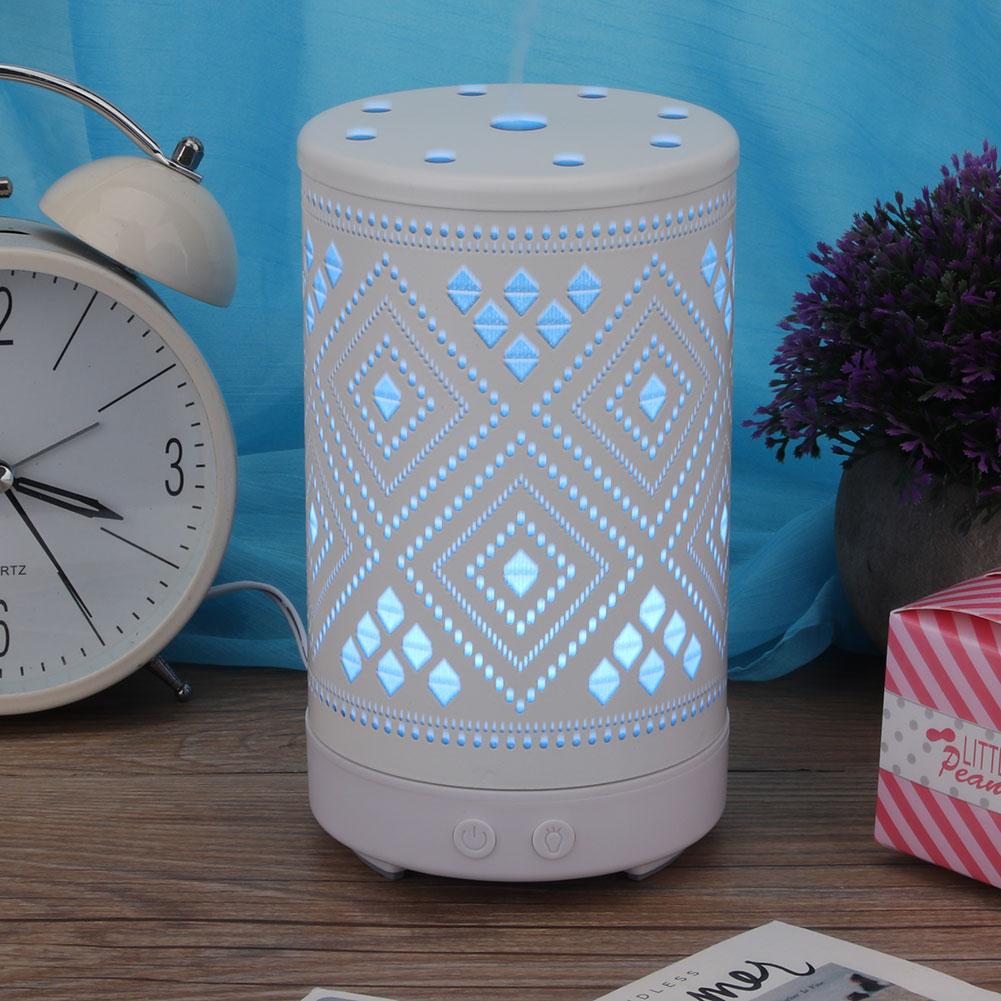 Desktop Hollow Iron Humidifier Aroma Diffuser with Colorful Night Light White