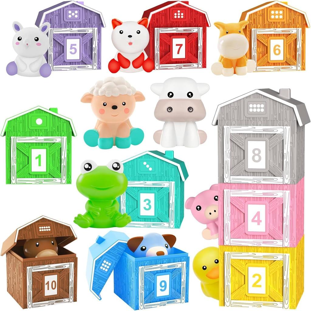 Giocattoli Fattoria Animali Abbinamento Casa Montessori Per Bambini Piccoli Burattini Dita Arcobaleno Riconoscimento Numeri Ordinamento Colori Giochi di Abbinamento