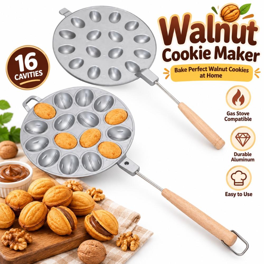 16 Holes Nut Cookies Maker Wood Handle Walnut Cookie Mold Nut Pastry Tool Home Kitchen Baking