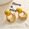 European Fashion Two-Tone Textured Metal Drop Earrings Crushed Ice Pattern Geometric Stud Earrings for Women