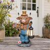 Animal Garden Accent Highland Cow Statue with Battery Powered Lantern Small Sculpture Figurine Welcome Sign Outdoor Resin for Lawn Patio
