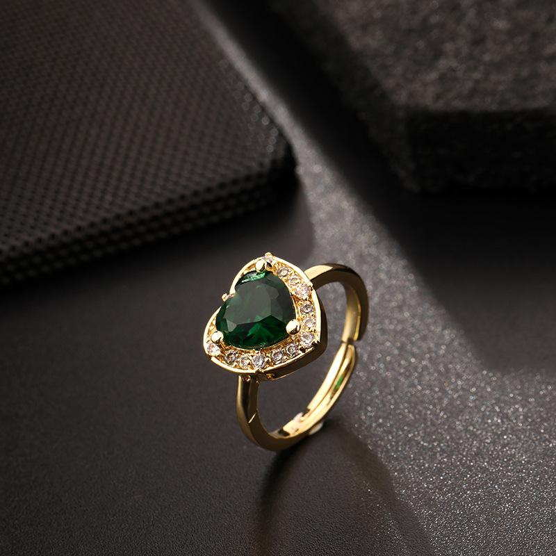 Vintage grandmother green gemstone ring zircon eye snake metal ring niche design temperament open ring