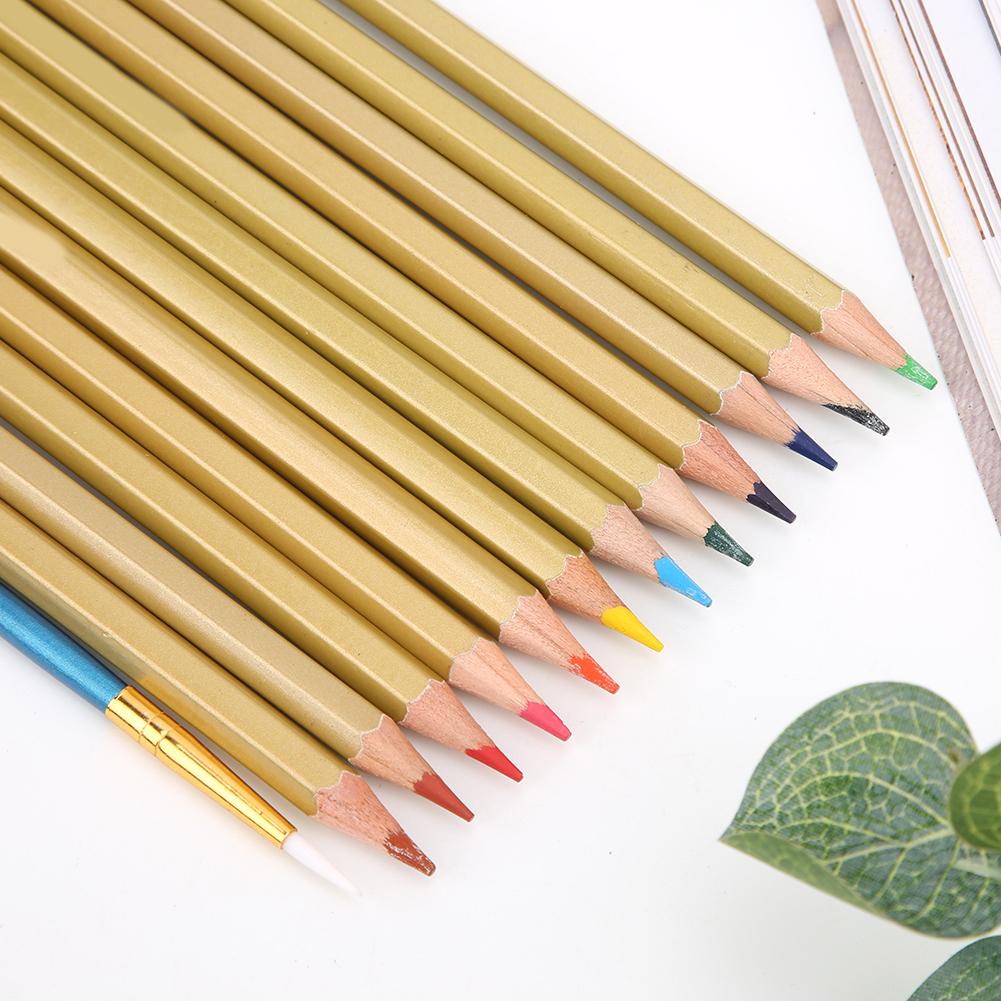 12 Color Water Soluble Pencils Art Watercolor Painting School Supplies in Iron Box