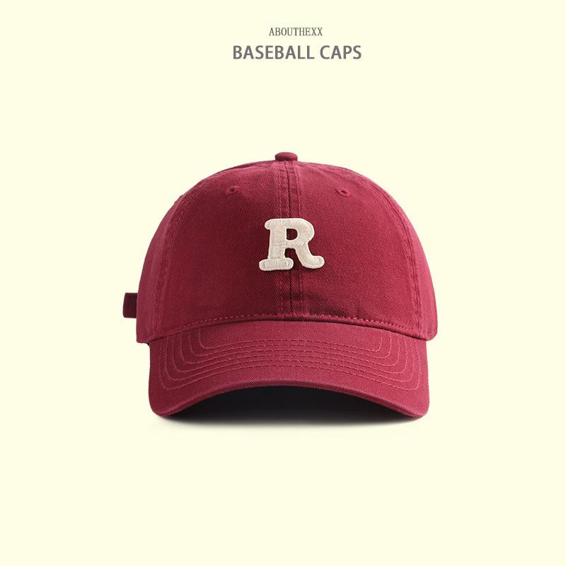 Hat Women's New R Embroidered Baseball Cap Japanese Versatile Baseball Cap Men's Ins Korean Style Sports and Casual Curved Brim Hat