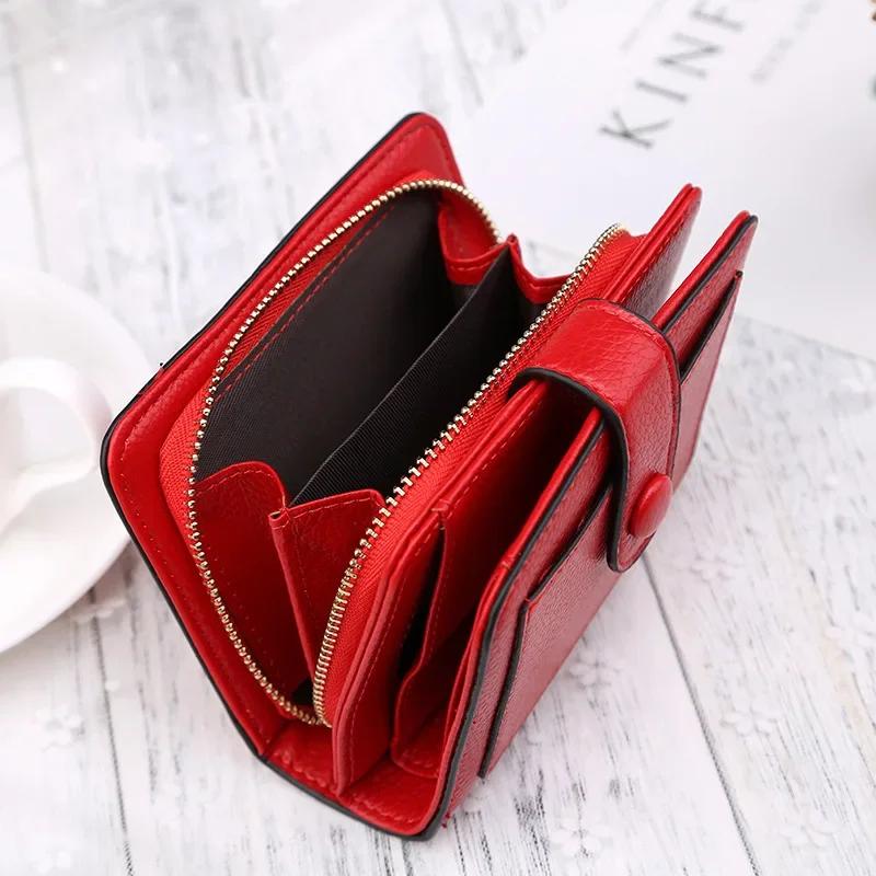 Women Wallets   Luxury Brand Red Black Small Mini Coin Purse Hasp Card Holder Lady Wallet Zipper Female Leather Buckle