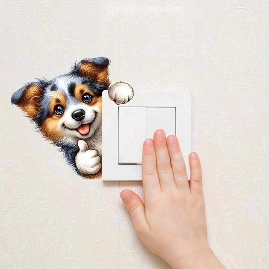 Cartoon Cute Pet Animal Wall Stickers, Open Light Socket Stickers, Living Room, Bedroom, Room Decoration, Self Adhesive Wall Stickers