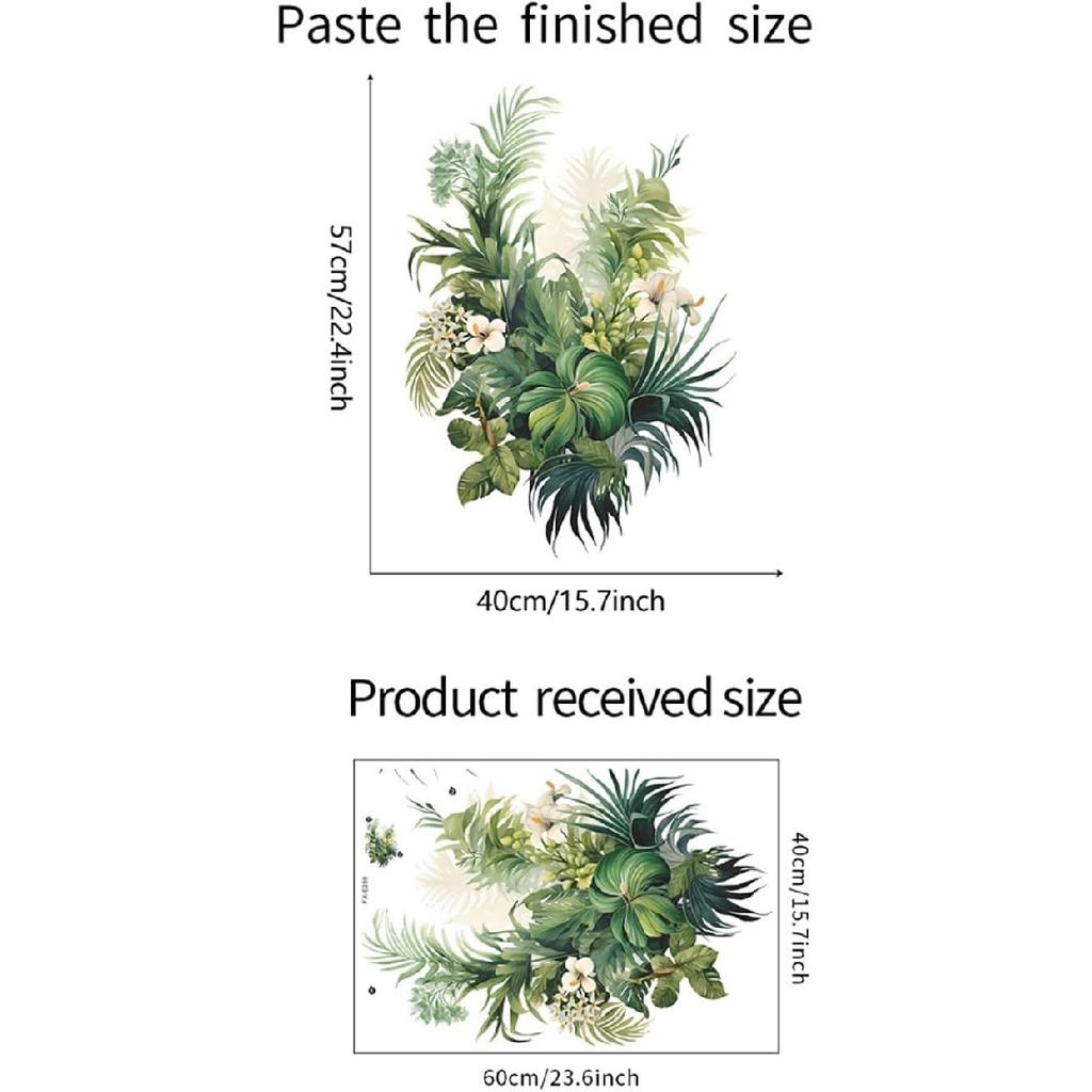 Tropical Plants Wall Decal, Peel and Stick Vinyl Stickers, Green Leaves and W