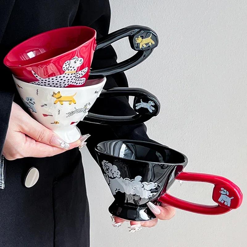Creative Irregular Ceramic Coffee Cups Cute Cartoon Puppy Mugs High End Office Breakfast Milk Cup Exquisite Household Tableware