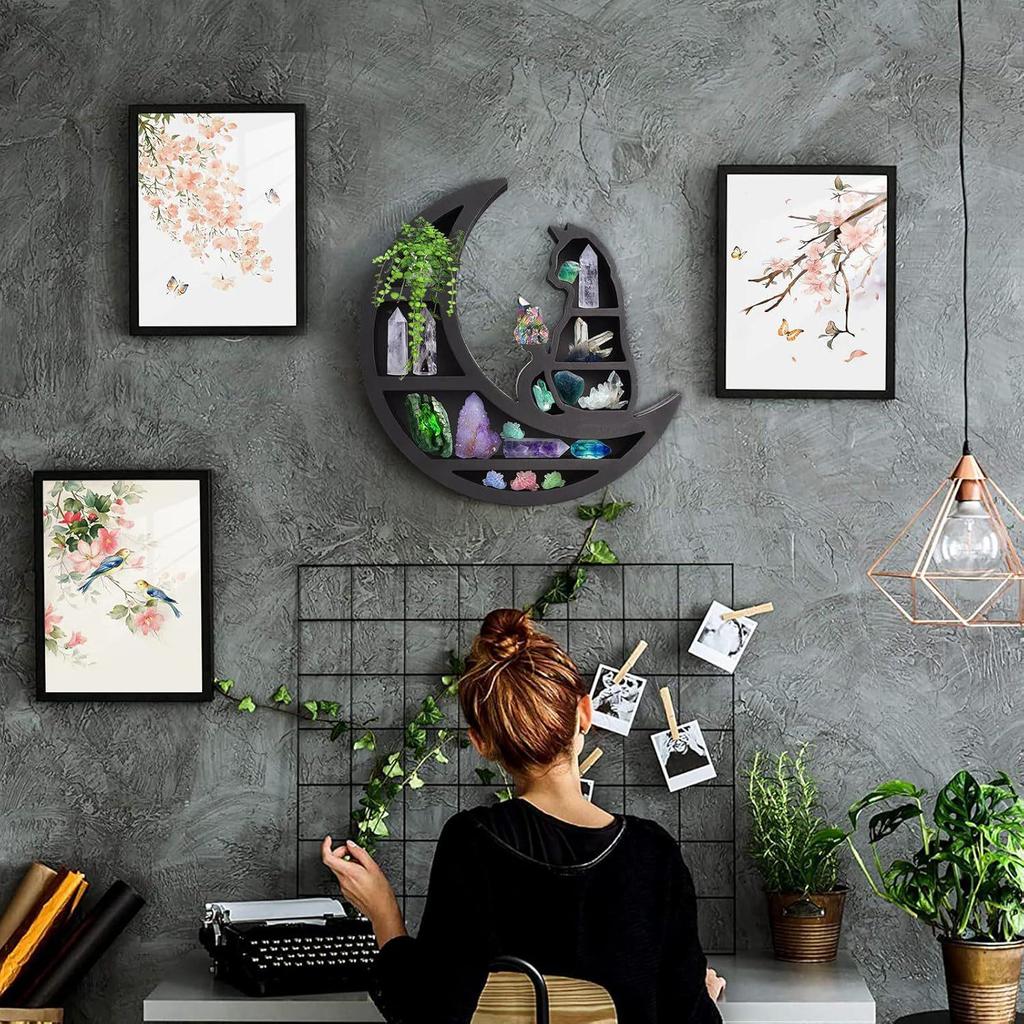Creative Moon Cat Crystal Storage Rack and Home Decor Ornament
