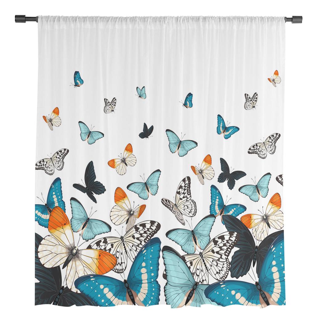Pastoral Butterfly Gradient Sheer Curtains for Living Room Decoration Window Curtains for Kitchen Tulle Voile Organza Curtains