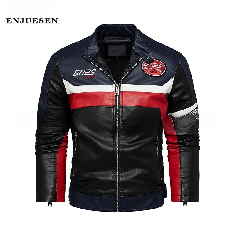 

Мужская куртка, новый стиль, модная куртка с цветными блоками, мотоциклетная куртка, бархатная кожаная куртка большого размера для мужчин 3XL