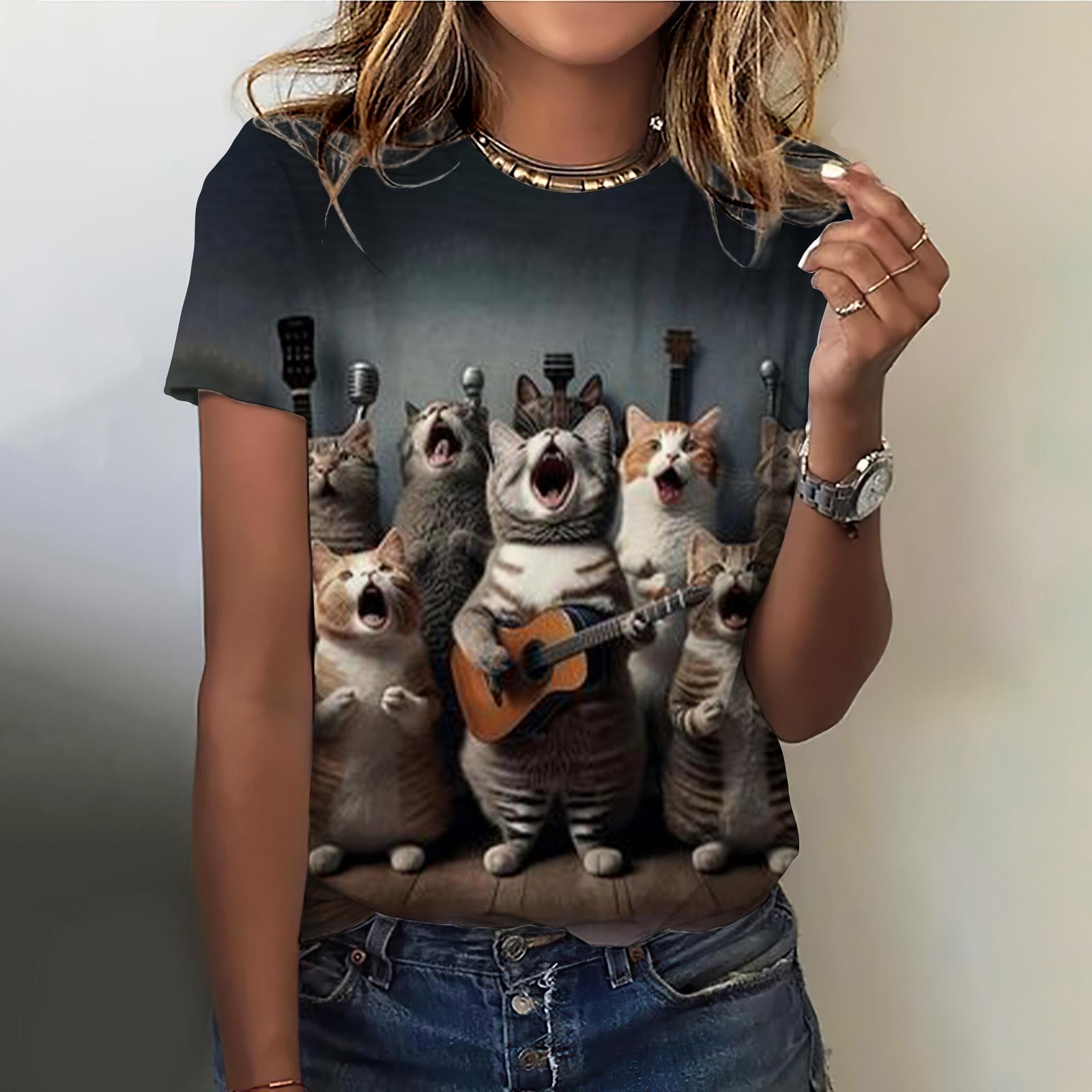 

Винтажные топы, женская футболка с рисунком котенка, одежда в стиле Харадзюку, повседневные футболки с коротким рукавом, летний женский пуловер, свободная уличная одежда 8XL