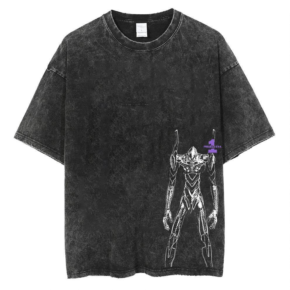 T-shirt Stampata Evangelion Unit Neon Uomo e Donna T-shirt Lavata Cotone Vintage Alta Qualità YK Tops