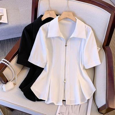 Dámská letní halenka s krátkým rukávem ve větších velikostech, slim fit, ležérní topy, outfit