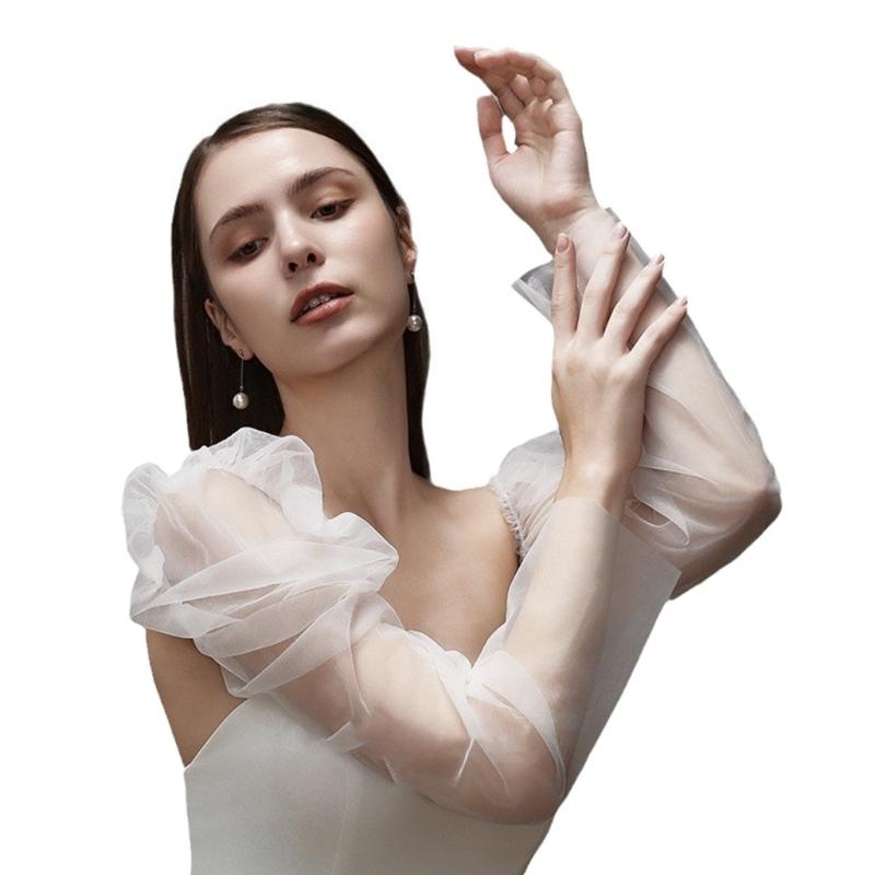Seethrough Arm Sleeves Sheer Gloves For Bride Wedding Gowns And Formal Occasion Shoulder Length Gloves for Banquets