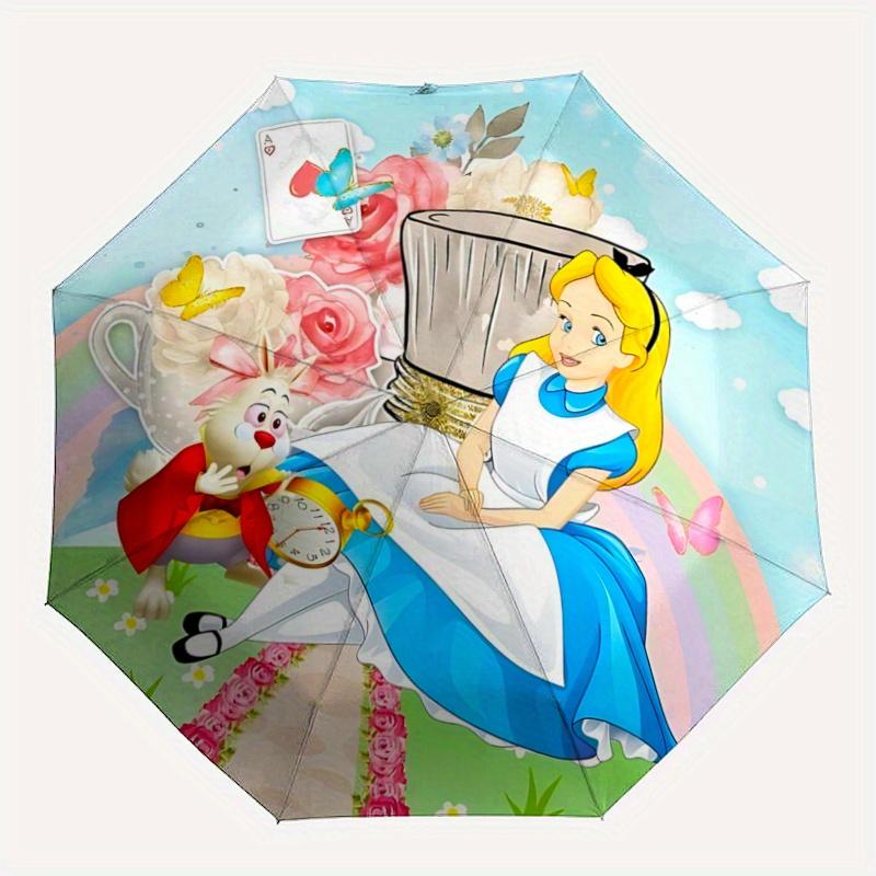 1pc Alice in Wonderland Design Automatic Opening/Closing Umbrella - Portable 3-Fold Design with 8-Bone Iron Frame, Outdoor, for Fans, Travel