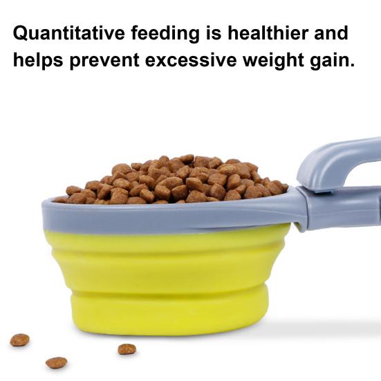3-in-1 Collapsible Pet Scoop Measuring Cups Bag Sealing Clip Portable Dog Cat Food Spoon for Travel Feeding