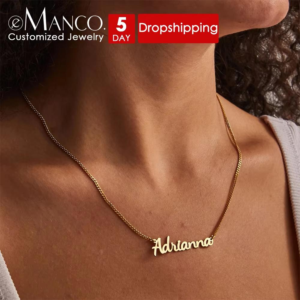 EManco Drop Shipping Stainless Steel Link Chain Necklace Cute Gold Cuban Style Choker Cuban Chain Name Necklace NGKZ-AB&40+5cm золотой