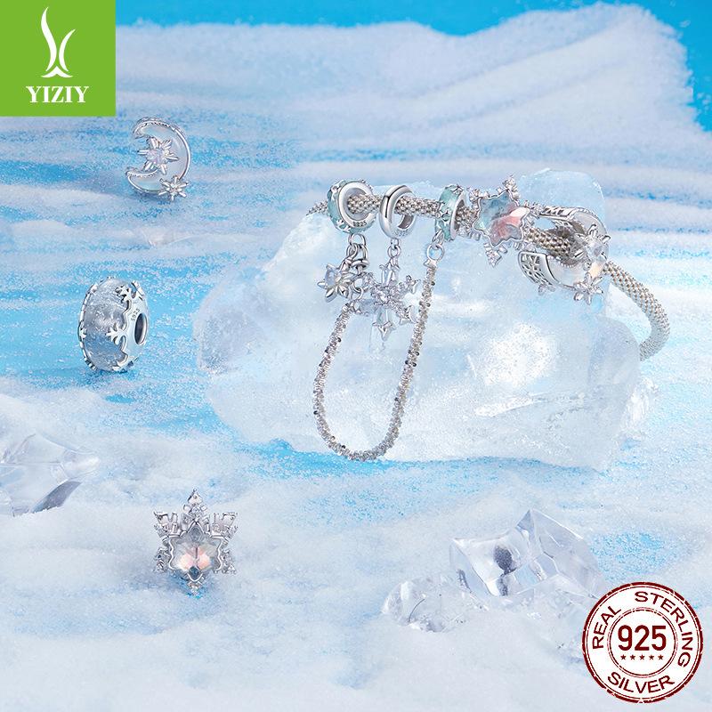 Star And Moon Beads S925 Sterling Silver Moon Diy Bracelet Beaded Accessories Genuine Light Luxury High Sense
