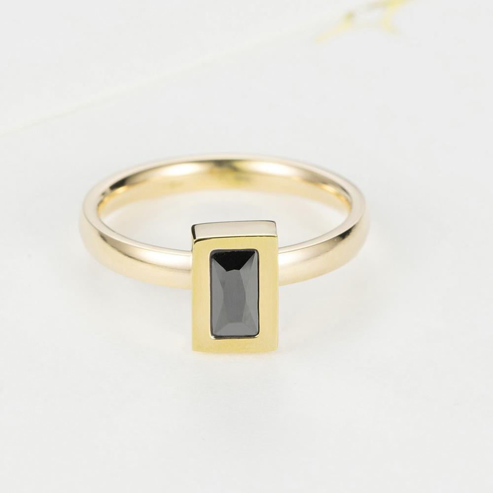 New Fashion Black Square Crystal Brand Jewelry Accessories Ring Unique Stainless Steel Rings for Women