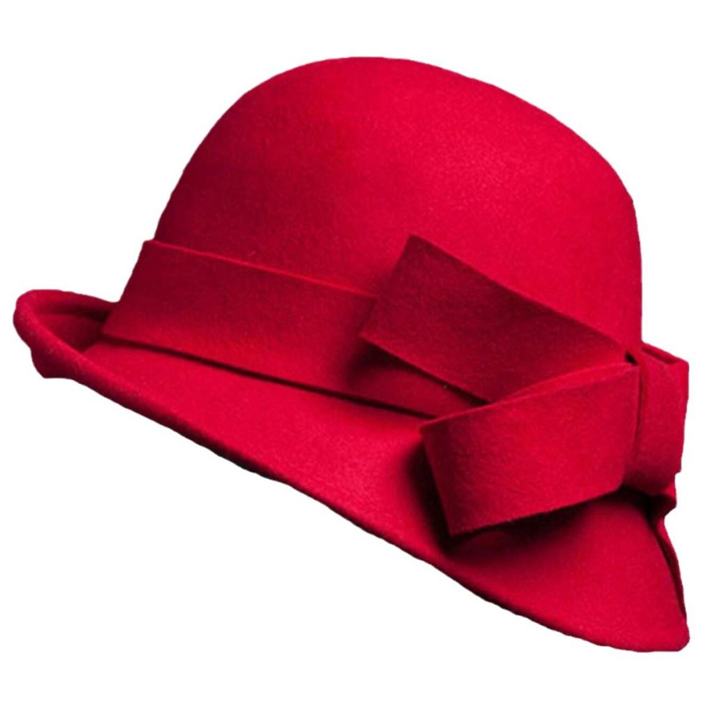 Hat for Women French Elegant Vintage Woolen Topper Curly Bow Fashion Pot Hat Big Head Fence Felt Court Hat