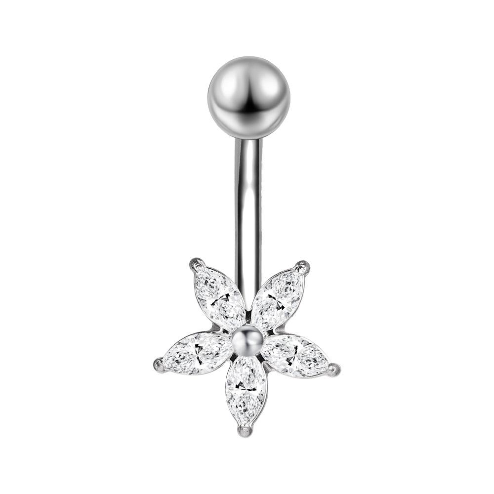 Stainless Steel Zirconia Navel Ring with Inlaid Diamond