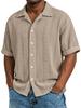 Mens Jacquard Short Sleeve Casual Loose Lapel Solid Vacation Beach Shirt