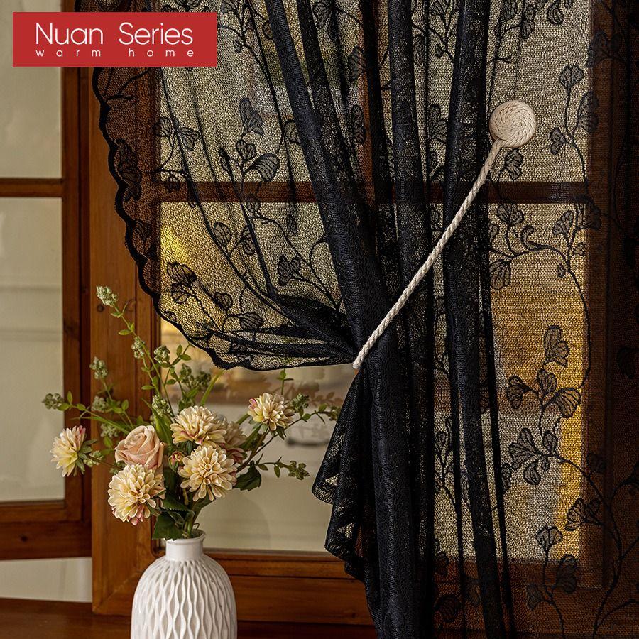 1PC Nuan Series French Rococo Style Sheer Curtain Pastoral Style Lace Half Curtain Door Curtain for Living Room Kitchen Cupboard Window Home Decor
