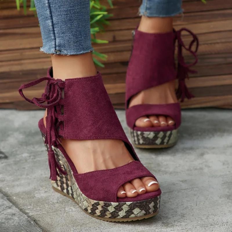 Fashion 2025 New Women's Thick Platform Wedge Sandals Summer Comfortable Elevating Casual Shoes Plus Size Breathable Fashion Hot Sale