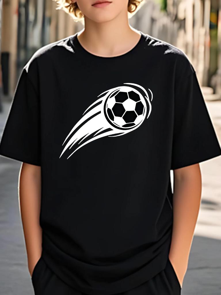 Fashionable "football" Printed Short Sleeved Round Neck T-shirt, Summer Trend Breathable Round Neck Parent-child Top
