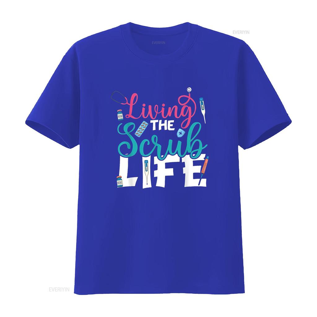 Womens Living the Scrub Life Funny Nurse Stethoscope Nursing Cute T Shirt Black 2XL Vintage Washed Breathable Streetwear