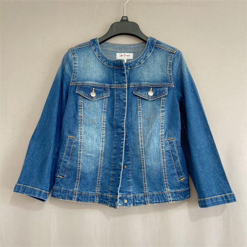 

Export USA Autumn Clothes plus Size Women s Clothes round Neck Eight-Quarter Sleeve Denim Jacket Short Coat Short Denim Jacket Denim Blue 50