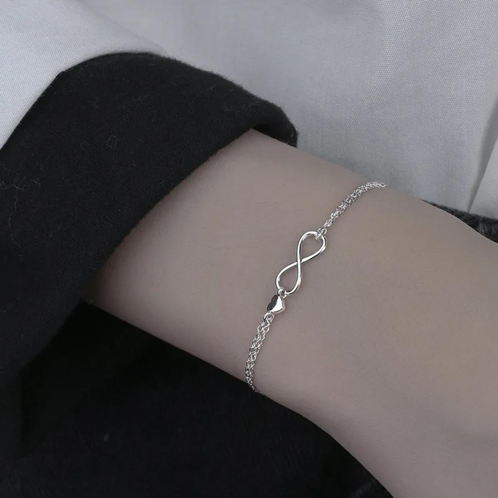 925 Silver Double Love Heart Hollow Beads Bracelet Adjustable Romantic Jewelry for Women Fashion Classic