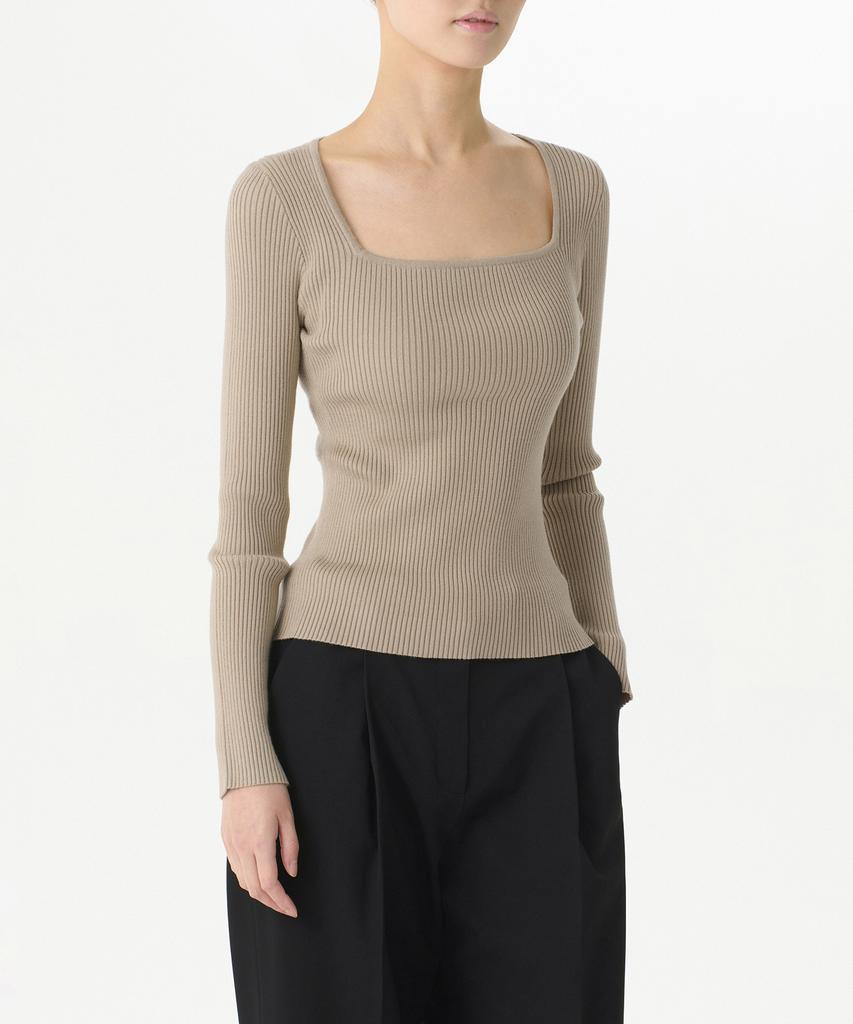 MUSINSA STANDARD WOMAN Women'S Ribbed Slim Square Neck Knit [Grayish Beige]