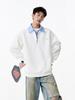 Unisex Heavyweight Faux Two-Piece Half-Zip Polo Sweatshirt, Autumn College Style, Lapel, Pullover, Loose Casual Top, Trendy.